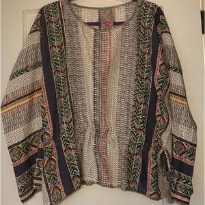 Johnny Was Silk Top Perfect Condition Oversized Long Sleeve GORGEOUS! Med to XL